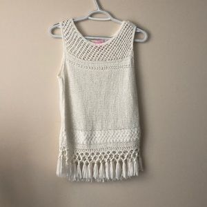 Lilly Pulitzer- white crochet fringe top